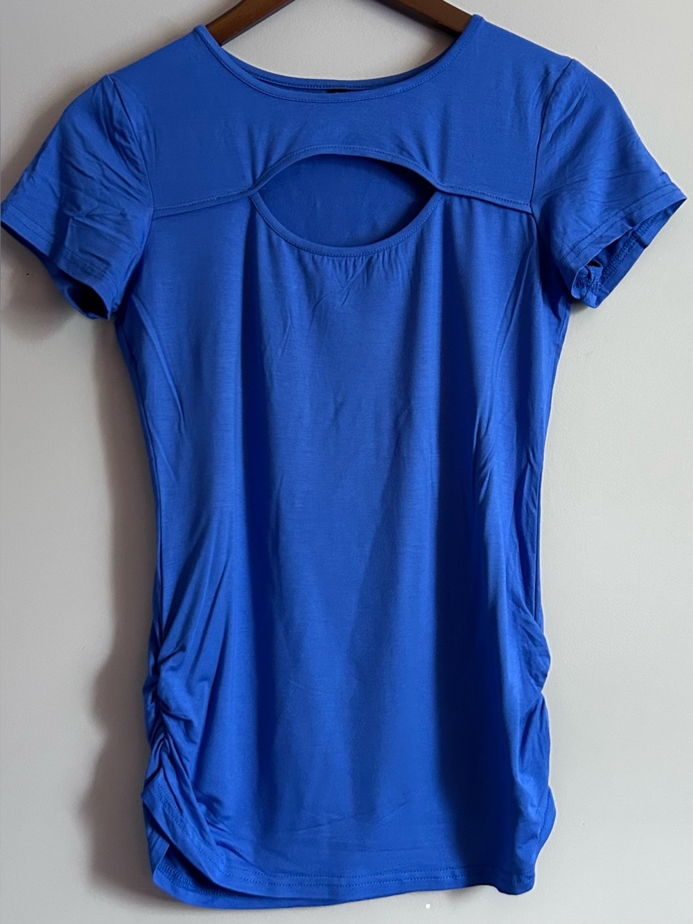 Royal Blue Short Sleeve Top with Oval Chest Cut Out Size Medium